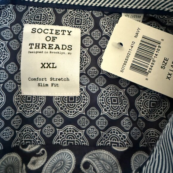 Society of Threads Men's XXL Slim Blue Paisley Long Sleeve Button Down Shirt NWT - Picture 4 of 4